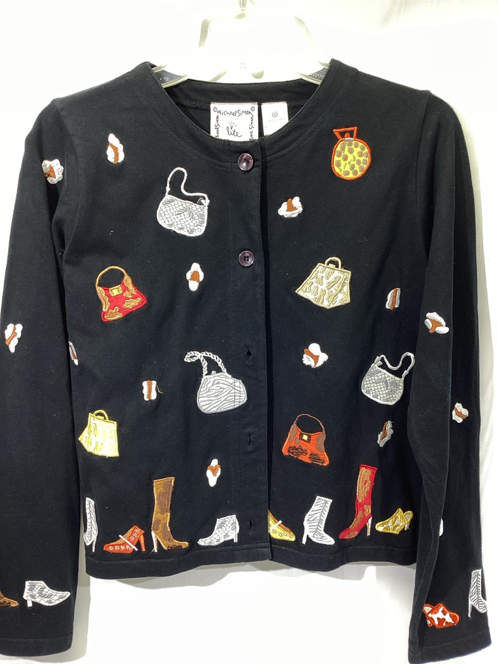 Michael Simon Lite Embroidered Cardigan Purses Shoes Small Whimsical Cotton